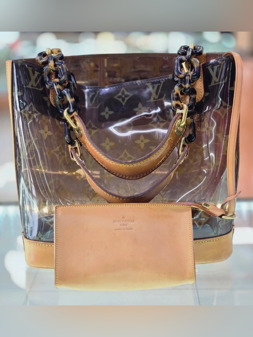 Louis Vuitton Transparent Monogram PVC Tote with Natural Vachetta Trim